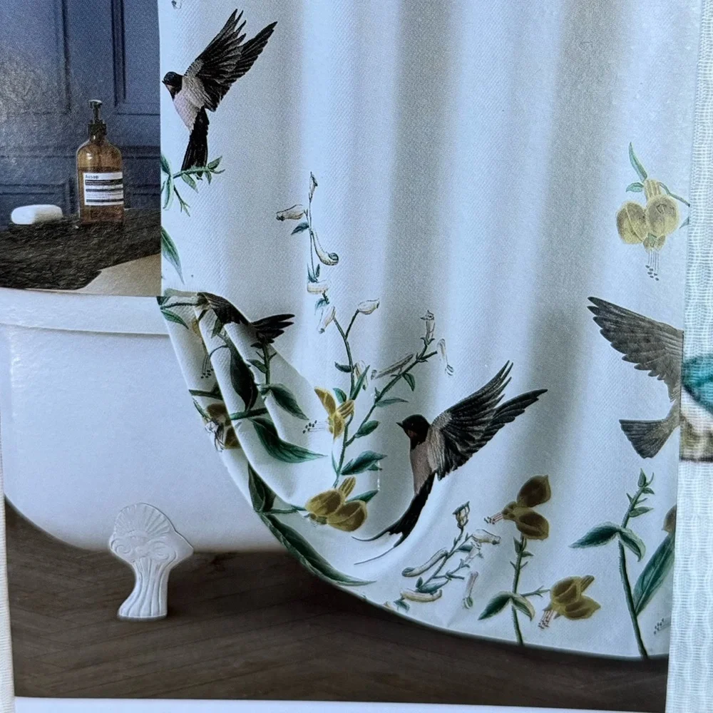Ted Baker London Cotton Jacquard White Multicolor Bird Spring Shower Curtain